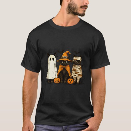 Retro Black Cat Witch Y Halloween Pumpkin Women Me T-shirt (Voorkant)