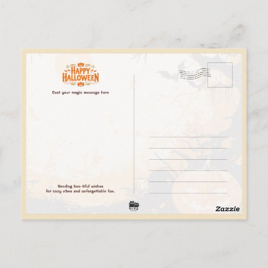 Retro Black Cat with Jack O' Lantern Briefkaart (Achterkant)