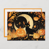 Retro Black Cat with Jack-o’-Lanterns Briefkaart (Voorkant / Achterkant)