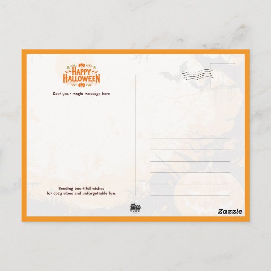 Retro Black Cat with Jack-o’-Lanterns Briefkaart (Achterkant)