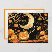 Retro Black Cat with Jack-o’-Lanterns Feestdagenkaart (Voorkant / Achterkant)