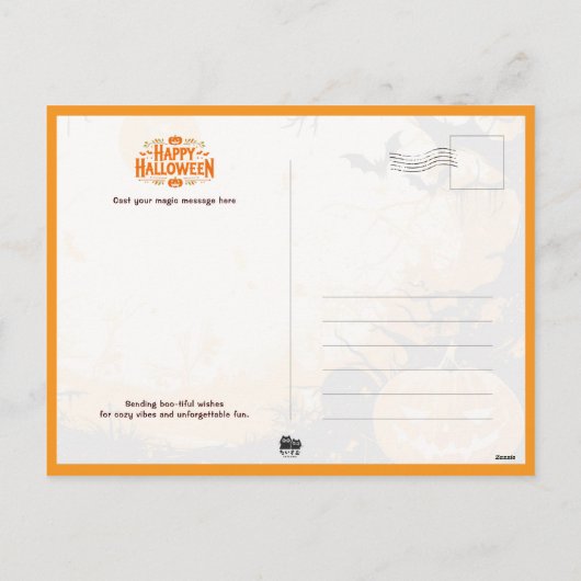 Retro Black Cat with Jack-o’-Lanterns Feestdagenkaart (Achterkant)