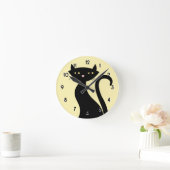 Retro Black Cat yellow Ronde Klok (Huis)
