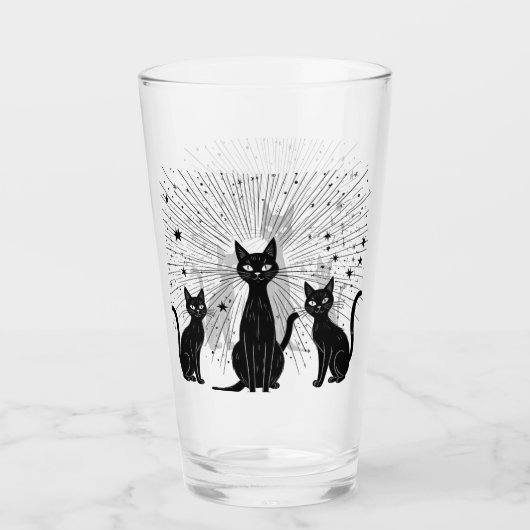Retro Black Cats Atomic Starburst Mid Century Glas (Voorkant)