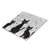 Retro Black Cats Atomic Starburst Mid Century Tegeltje (Zijkant)