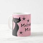Retro Black Cats, baby boomer roze Koffiemok (Voorkant links)