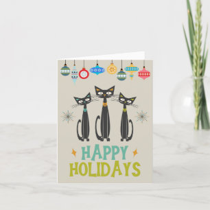 Retro Black Cats Ornamenten Middeneeuws Kerstfeest Feestdagen Kaart