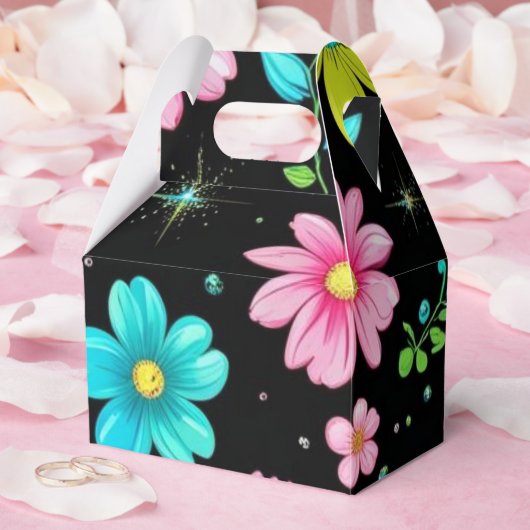 Retro Black colorful Flowers Pattern Birthday part Bedankdoosjes (Huwelijk)