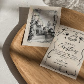 Retro Black Cream Hand getrokken Foto Vrolijk Kers Feestdagenkaart