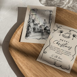 Retro Black Cream Hand getrokken Foto Vrolijk Kers Feestdagenkaart