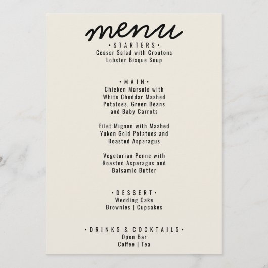 Retro Black Cream Helder Modern Trendy Bruiloft Menu (Voorkant)