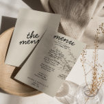 Retro Black Cream Helder Modern Trendy Bruiloft Menu<br><div class="desc">Een kleurrijke retro funky moderne lichte bruiloft diner menu. Dit is een chique sjabloon ontwerp van boho  crème achtergrond en zwarte typografie en handgeschreven menu in rood. Perfect en passend bij de hele suite.</div>