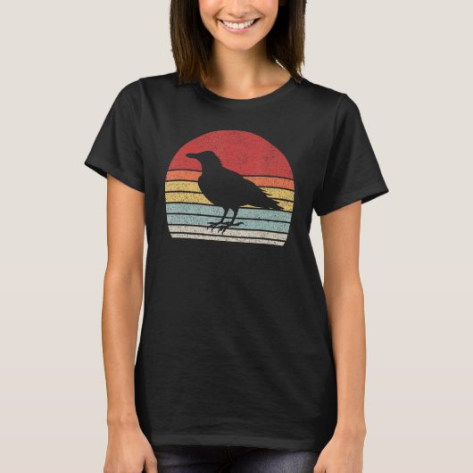 Retro Black Crow Raven Bird T-shirt (Voorkant)