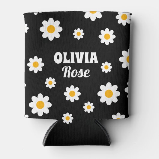 Retro Black Daisy 70's Hippie Custom Name Drink Blikjeskoeler (Voorkant)