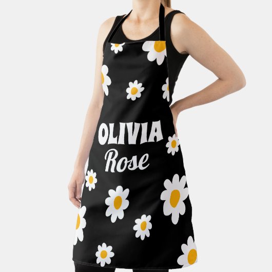 Retro Black Daisy 70's Hippie Custom Name Kitchen Schort (Insitu)