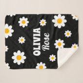 Retro Black Daisy 70's Hippie Custom Name Sherpa Deken (Voorkant (horizontaal))