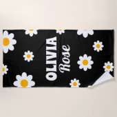 Retro Black Daisy 70's Hippie Custom Name Strandlaken (Voorkant)