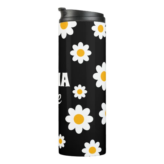 Retro Black Daisy 70's Hippie Custom Name Thermosbeker (Geroteerd rechts)