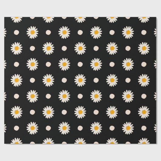 Retro Black Daisy Floral Pattern Cadeaupapier (Vlak)