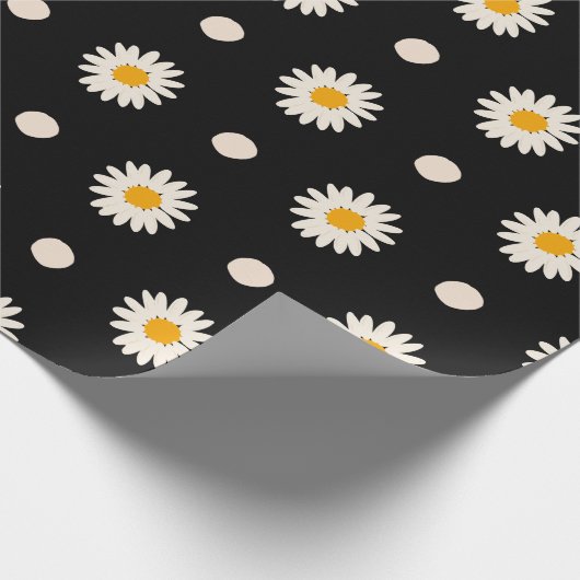 Retro Black Daisy Floral Pattern Cadeaupapier (Hoek)