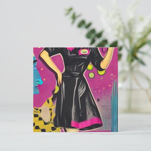 Retro Black Dress Waitress Kaart (Staand voorkant)