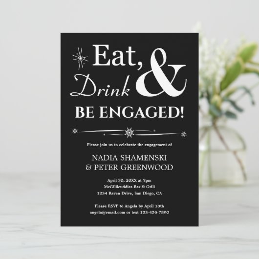 Retro Black Eat Drink worden verloofd verlovingsfe Kaart (Staand voorkant)