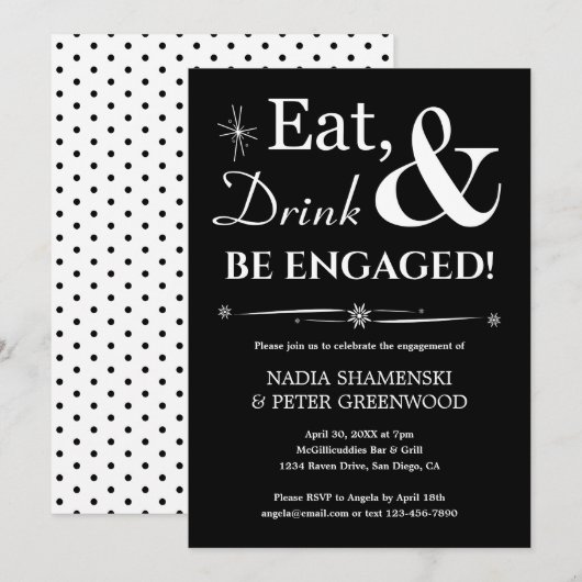 Retro Black Eat Drink worden verloofd verlovingsfe Kaart (Voorkant / Achterkant)