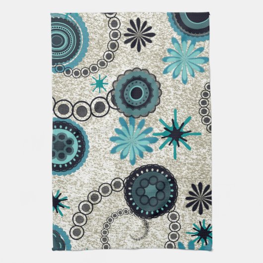 Retro Black en Blauwgroen Theedoek (Verticaal)