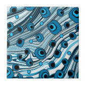 Retro Black en Blue Wavy Cute and Groovy Art Tegeltje (Voorkant)