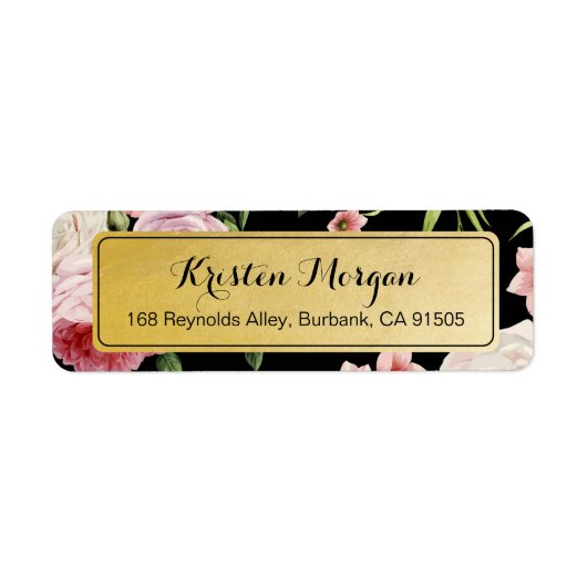 Retro Black en Gold Beauful Floral Etiket (Voorkant)