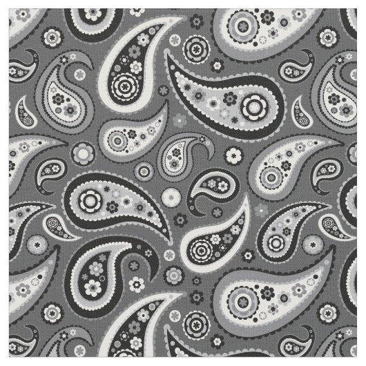 Retro Black en Grey Paisley Pattern Stof (Close Up)