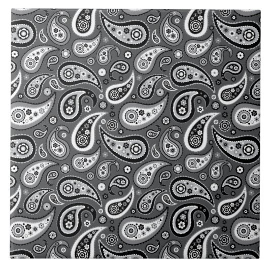 Retro Black en Grey Paisley Pattern Tegeltje (Voorkant)