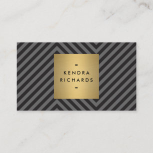 Retro Black en Grey Pattern Gold Name Logo Visitekaartje