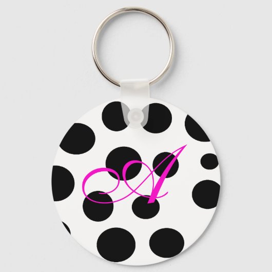 Retro Black en Pink Monogram Sleutelhanger (Voorkant)