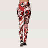 Retro Black en Red Groovy en Cute Wavy Art Leggings (Achterkant)