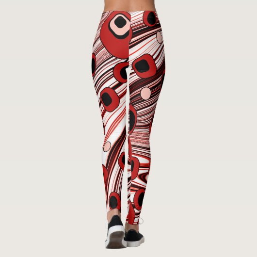 Retro Black en Red Groovy en Cute Wavy Art Leggings (Achterkant)