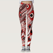 Retro Black en Red Groovy en Cute Wavy Art Leggings (Voorkant)