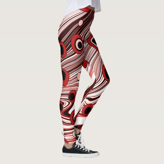 Retro Black en Red Groovy en Cute Wavy Art Leggings (Rechts)