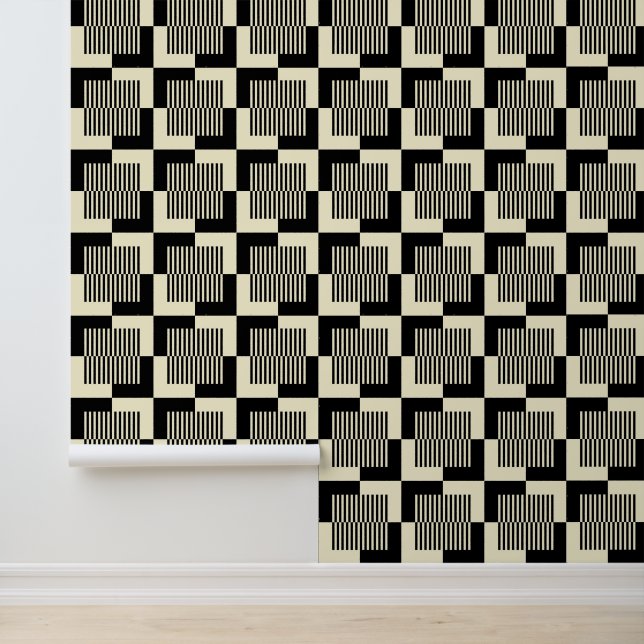 Retro Black en Tan Pattern Behang (Applicatie)
