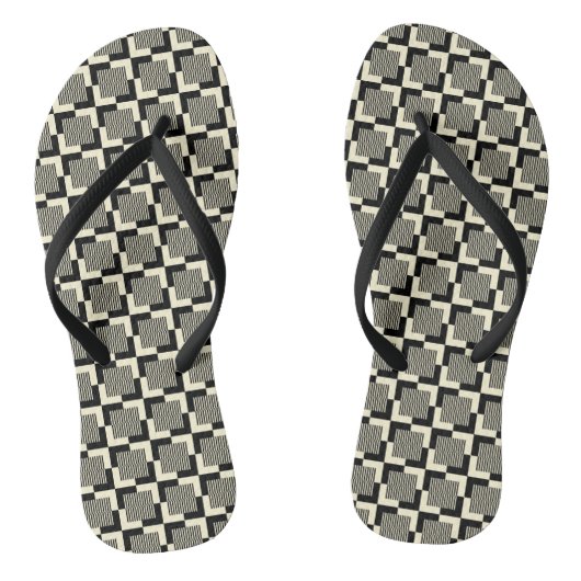 Retro Black en Tan Pattern Teenslippers (Voetbed)