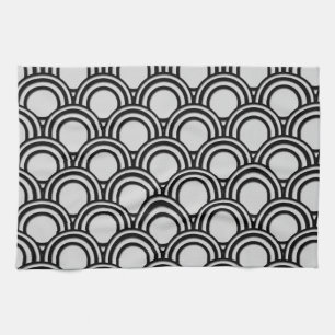 Retro Black en White Art Deco Abstract patroon Theedoek