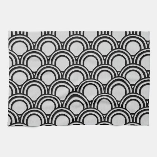 Retro Black en White Art Deco Abstract patroon Theedoek (Horizontaal)