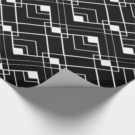 Retro Black en White Art Deco Pattern Cadeaupapier (Hoek)