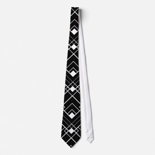 Retro Black en White Art Deco Pattern Stropdas (Voorkant)
