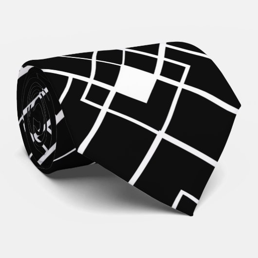 Retro Black en White Art Deco Pattern Stropdas (Opgerold)