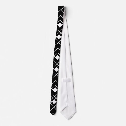 Retro Black en White Art Deco Pattern Stropdas (Achterkant)