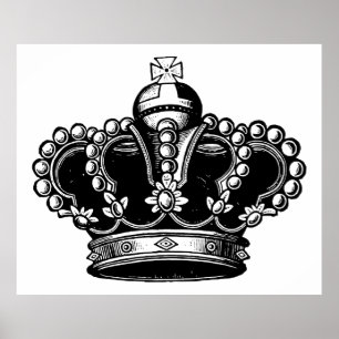 Retro  Black en White Beauful Royal Crown Poster