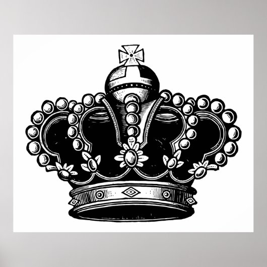 Retro  Black en White Beauful Royal Crown Poster (Voorkant)
