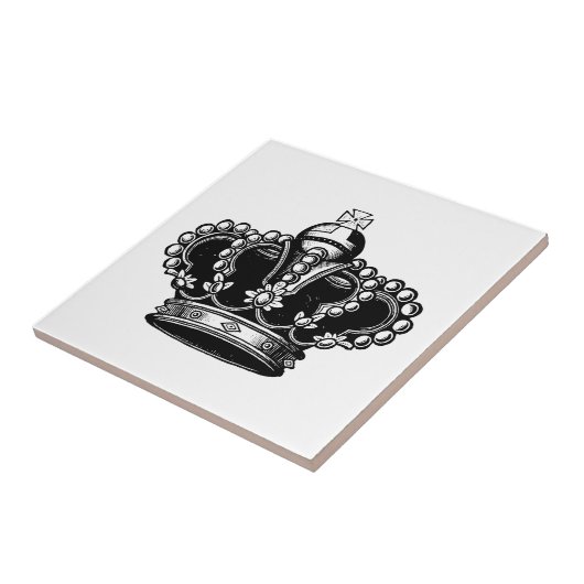 Retro  Black en White Beauful Royal Crown Tegeltje (Zijkant)