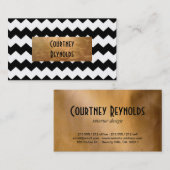 Retro Black en White Chevron Pattern Copper Visitekaartje (Voorkant / Achterkant)